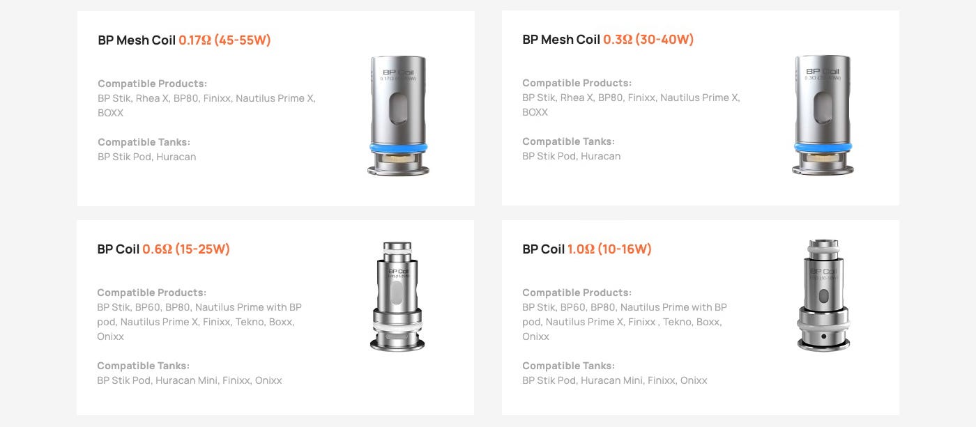 Aspire BP Replacement Coils - Four different options