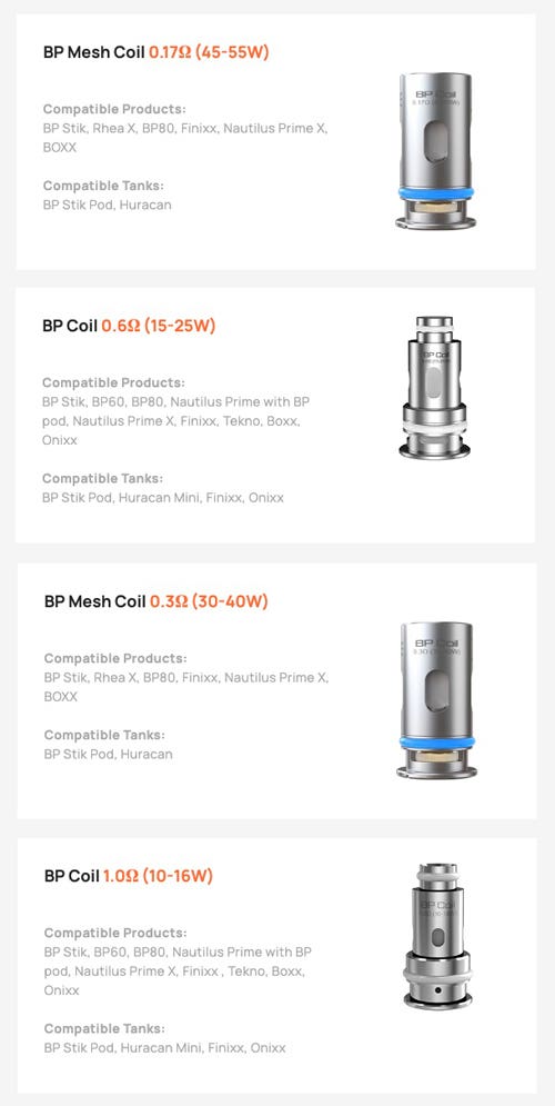 Aspire BP Replacement Coils - Four different options