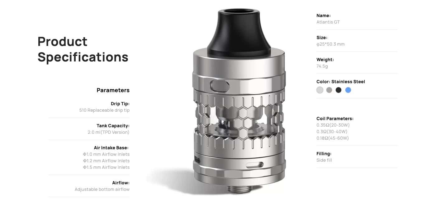 Aspire Atlantis GT Tank - Product specifications