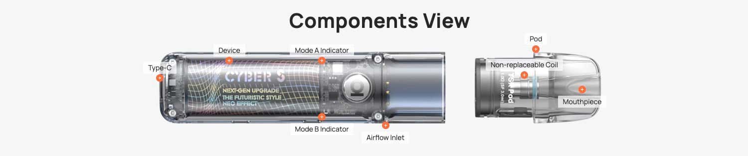 Aspire Cyber S Pod Vape Kit - Components view