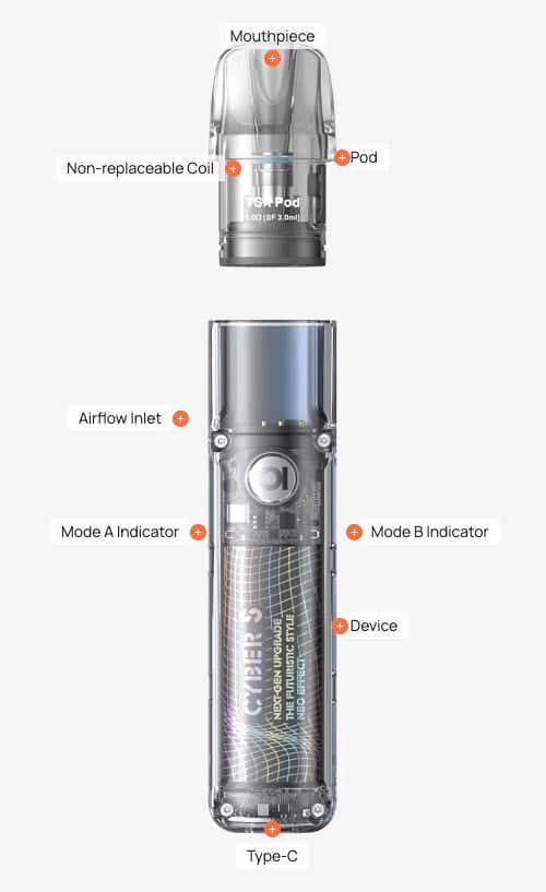 Aspire Cyber S Pod Vape Kit - Components view