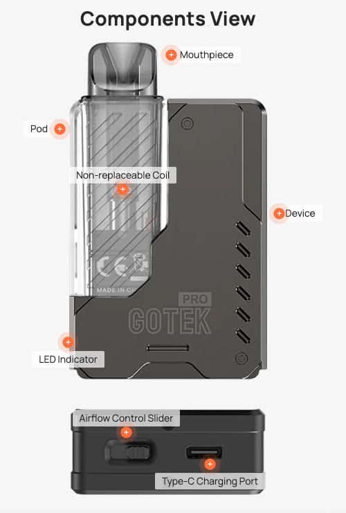 Aspire Gotek Pro Pod Vape Kit - Components view