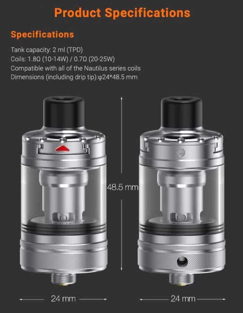 Aspire Nautilus 3 Tank - Product specifications