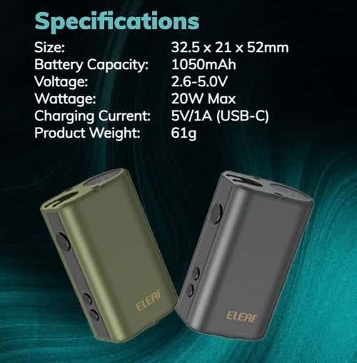 Eleaf Mini iStick 20W Mod - Specifications