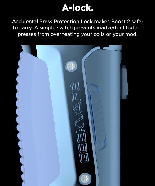 Aegis Boost 2 Pod Mod with A-Lock, preventing accidental press protection