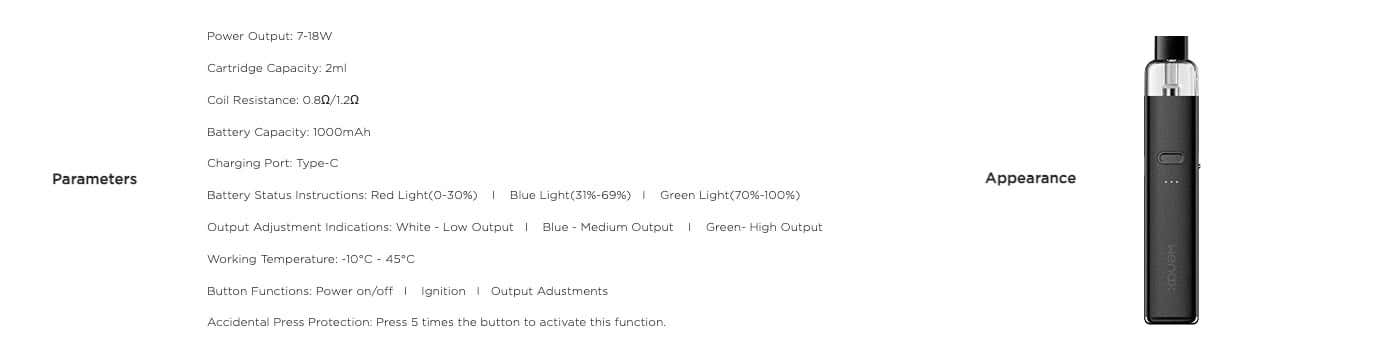 Geekvape Wenax K2 Pod Vape Kit - Specifications
