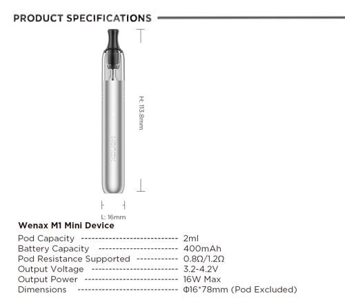 Geekvape Wenax M1 Pod Vape Kit - Specifications