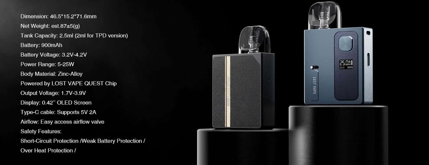 Lost Vape Ursa Baby Pro Pod Vape Kit - Specifications