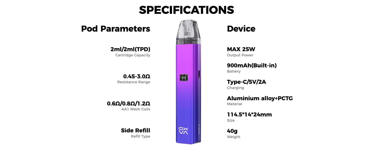 Oxva Xlim C Pod Kit - Specifications