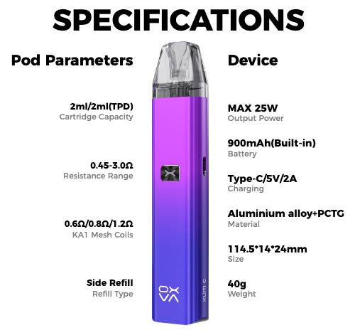 Oxva Xlim C Pod Kit - Specifications