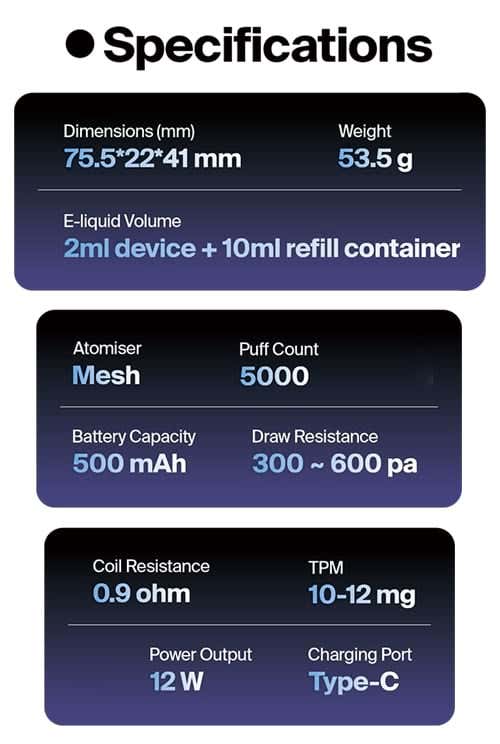 Snowplus Clic 5000 Disposable Kit - Specifications