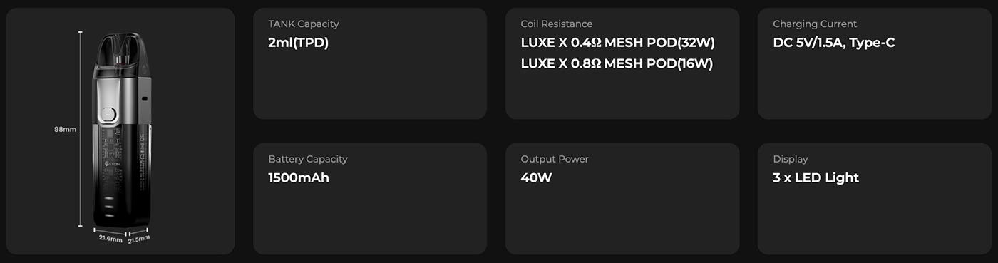 Vaporesso Luxe X Pod Kit - Specifications