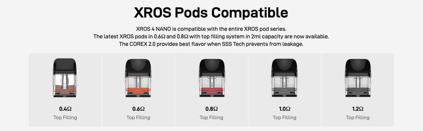 Vaporesso XROS 4 Nano Pod Kit - XROS Pods compability