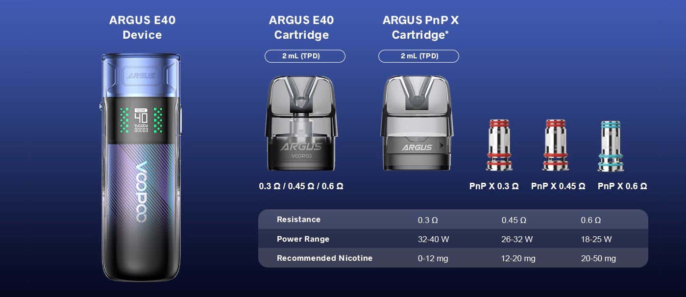 VooPoo Argus E40 Pod Vape Kit - PnP X Coil compatibility