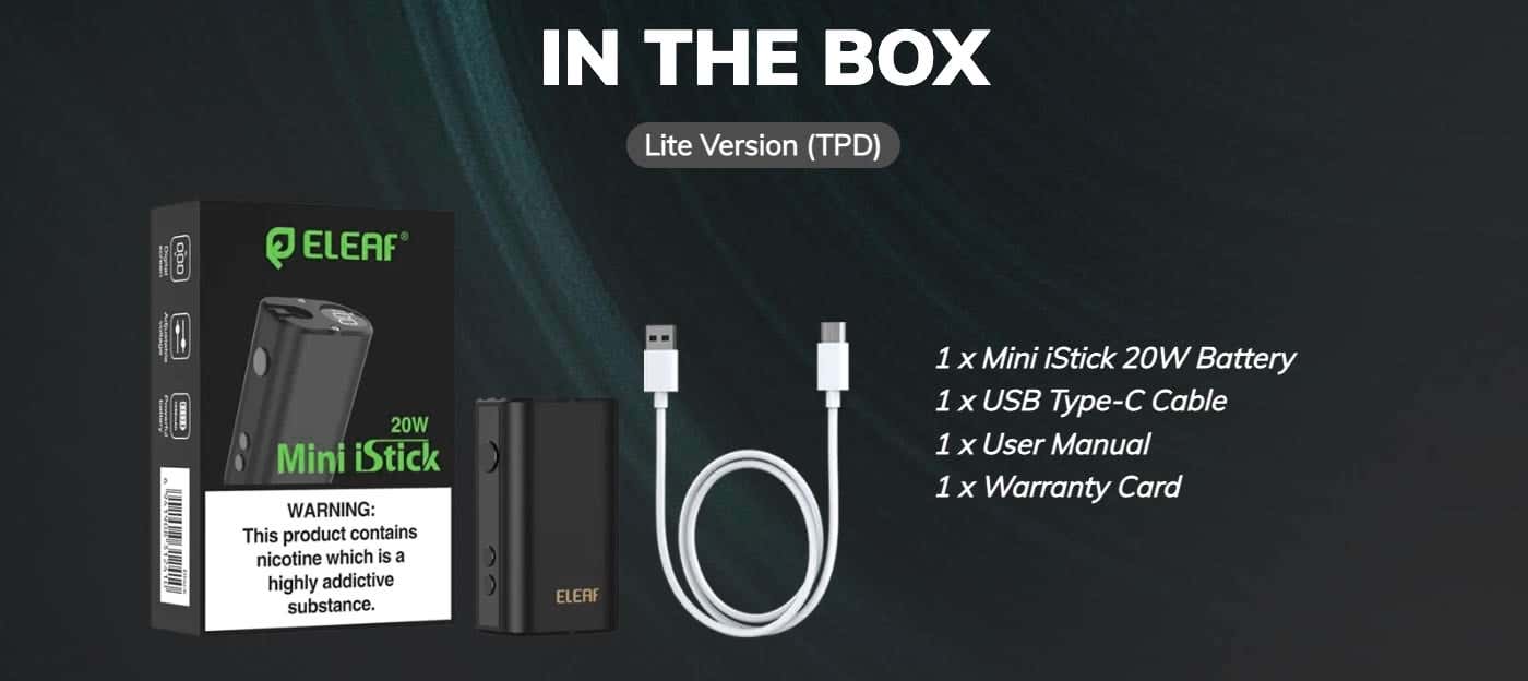 Eleaf Mini iStick 20W Mod - What's in the box?