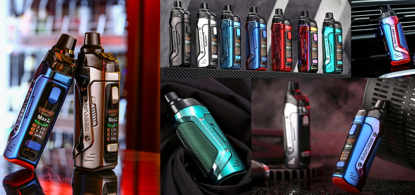 Geekvape B60 Aegis Boost 2 Pod Vape Kit - photographic images of varying colours