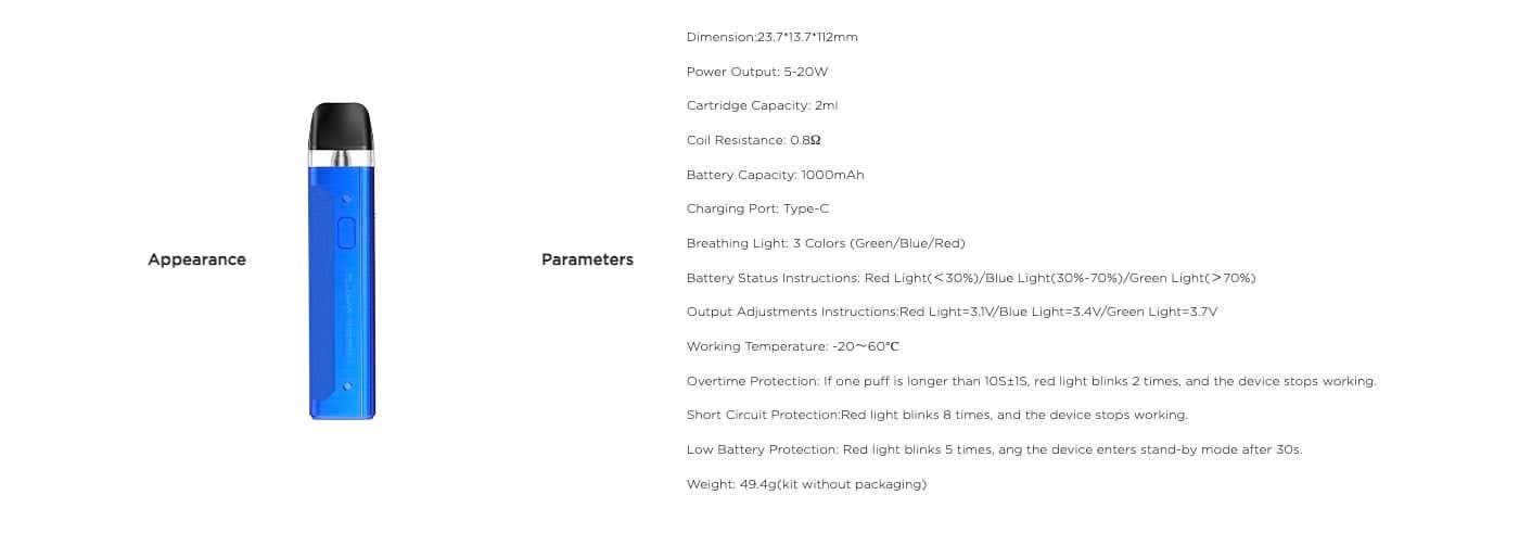 Geekvape AQ (Aegis Q) Pod Vape Kit - Specifications and parameters