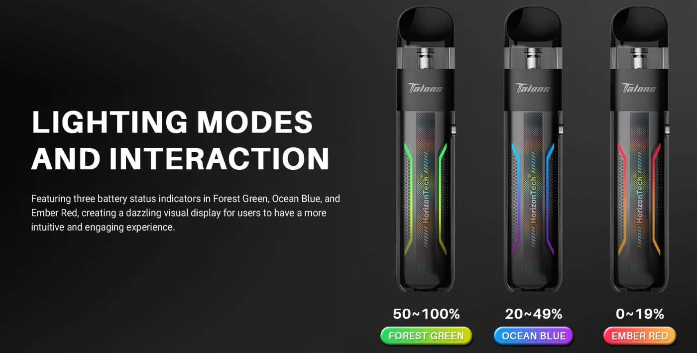 Horizontech Talons Pod Vape Kit - Lighting modes and interaction