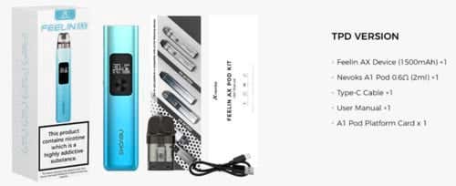 Nevoks Feelin AX Pod Vape Kit - What's in the TPD box?