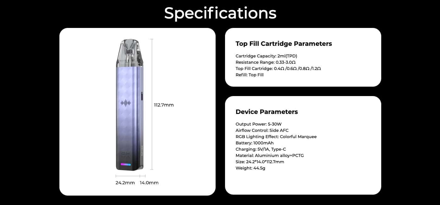 Oxva Xlim SE 2 Pod Vape Kit - Specifications