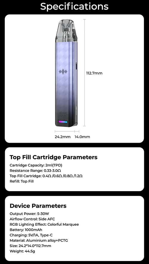 Oxva Xlim SE 2 Pod Vape Kit - Specifications