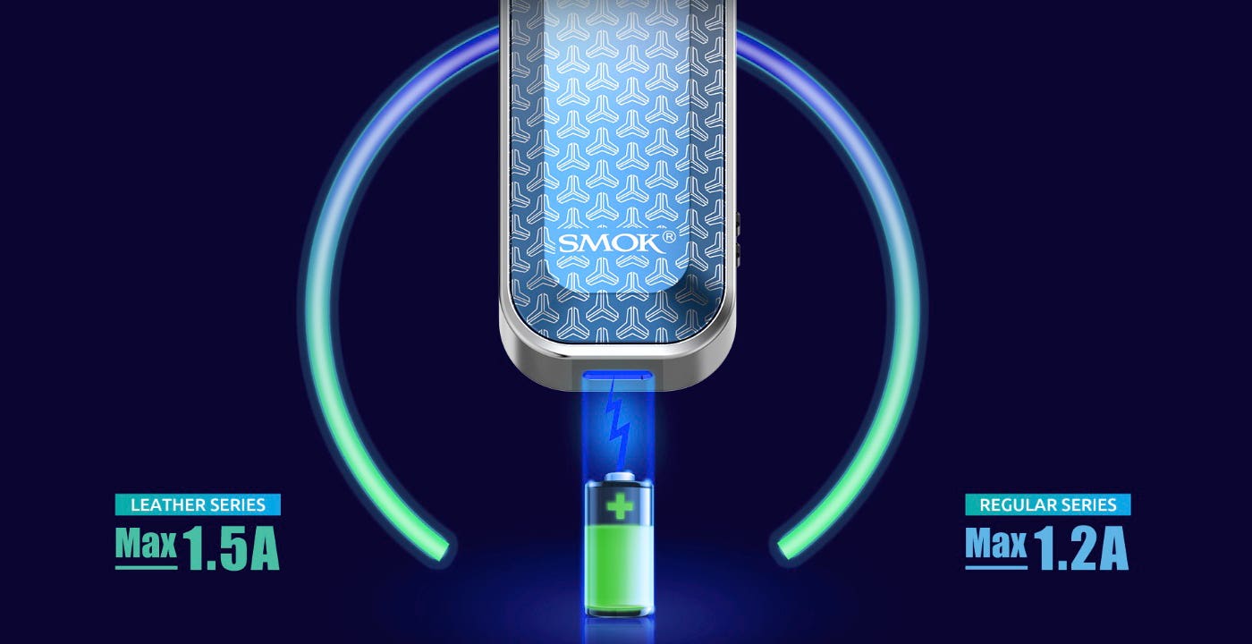 Smok Nord 5 battery with maximum 1.5A Type-C charging capabilities