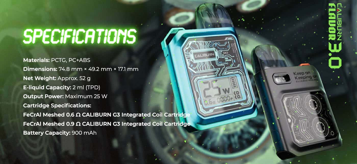 Uwell Caliburn GK3 Pod System - Specifications