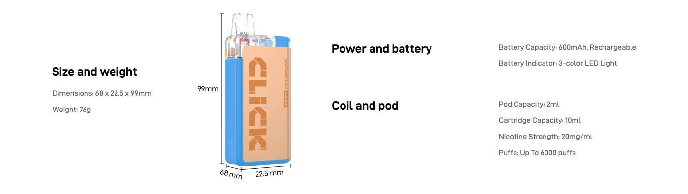 Vaporesso COSS Click 6000 Big Puff Disposable Kit - Parameters