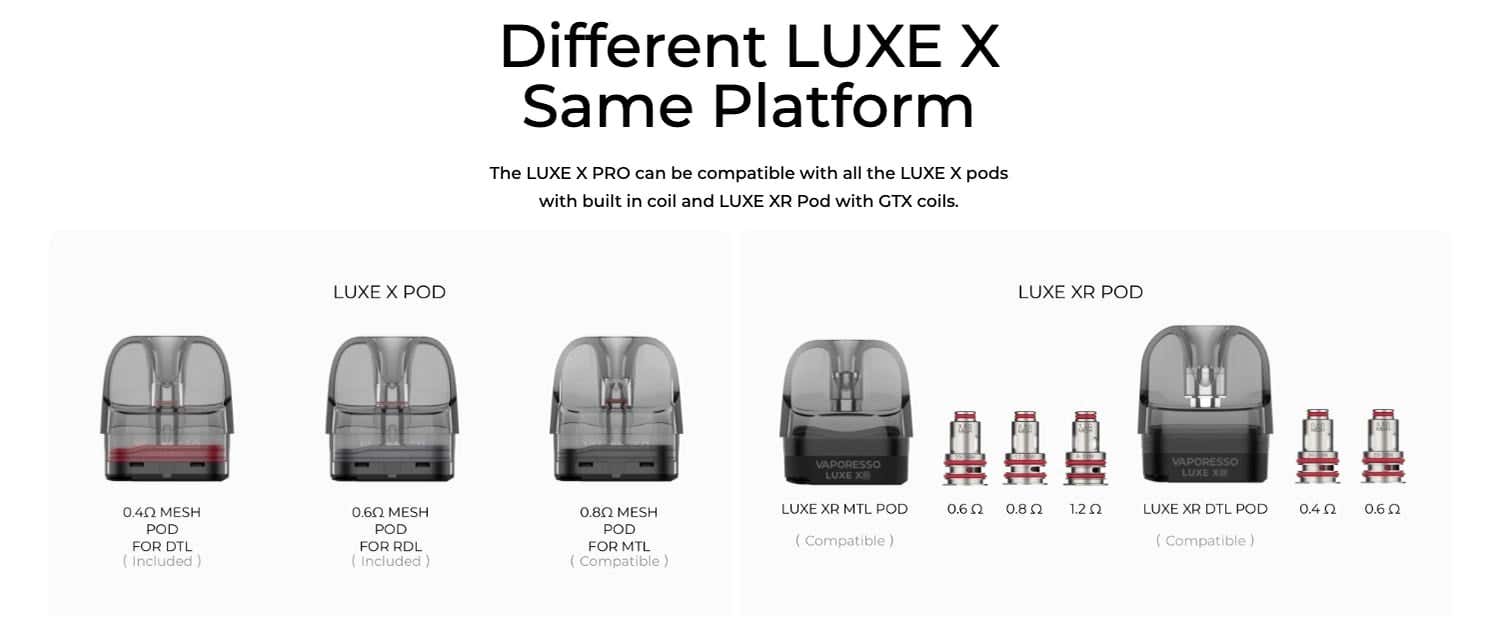 Vaporesso Luxe X Pro Pod Vape Kit - Compatibility throughout the Luxe X platform