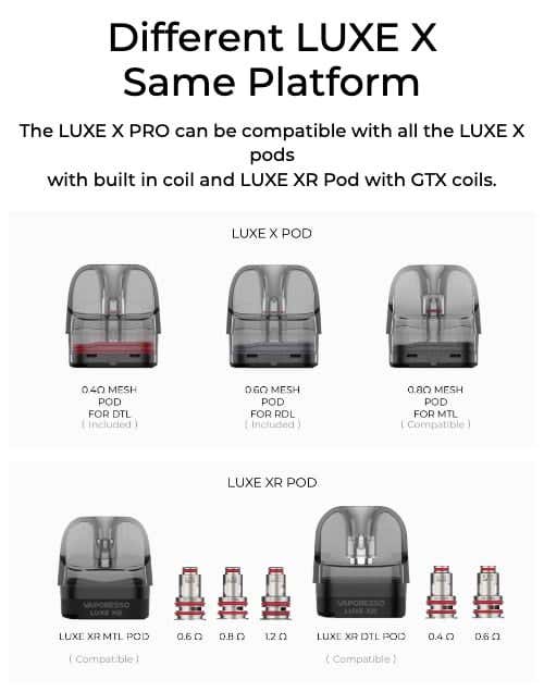 Vaporesso Luxe X Pro Pod Vape Kit - Compatibility throughout the Luxe X platform
