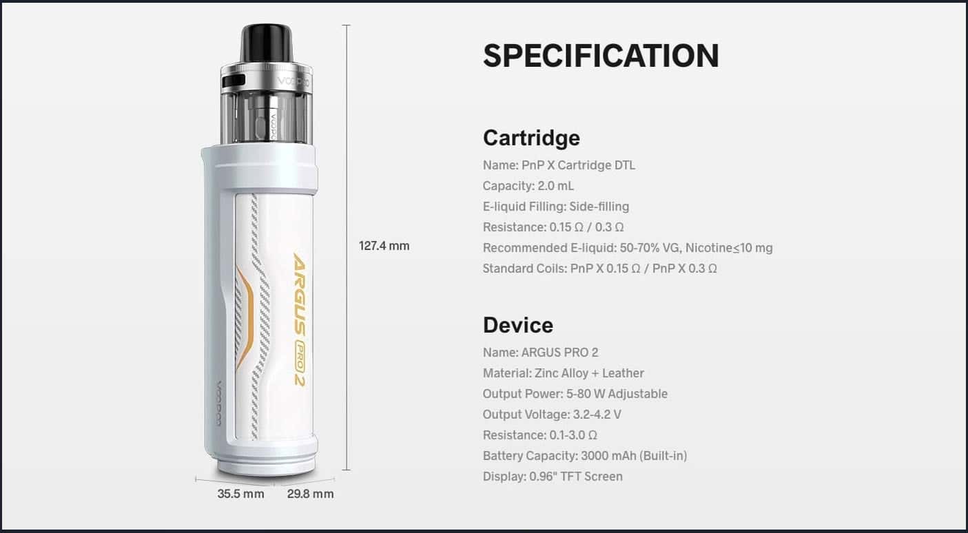 VooPoo Argus Pro 2 Pod Kit - Specification