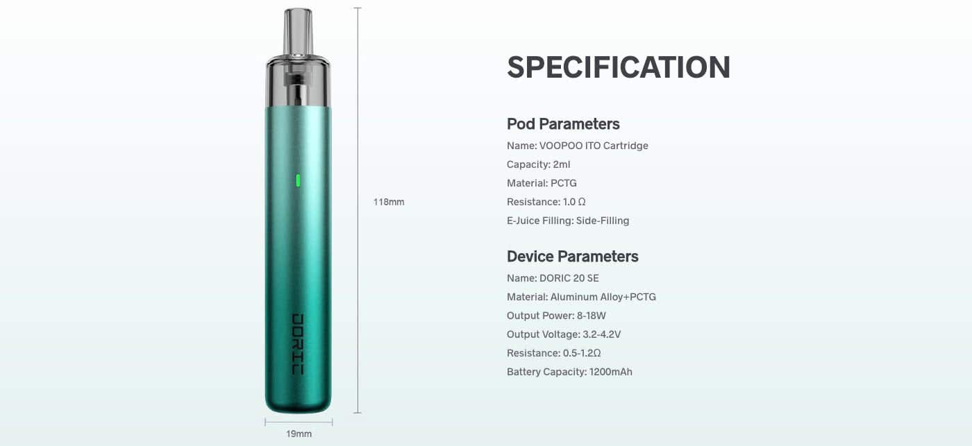 VooPoo Doric 20 SE Pod Vape Kit - Specifications