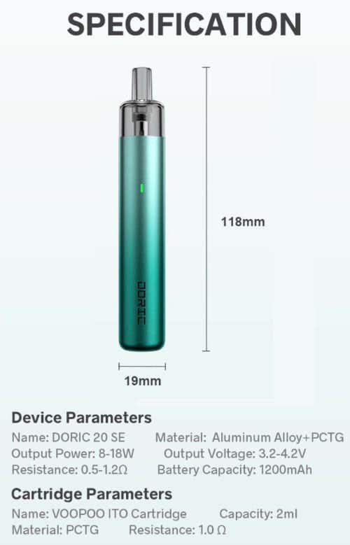 VooPoo Doric 20 SE Pod Vape Kit - Specifications