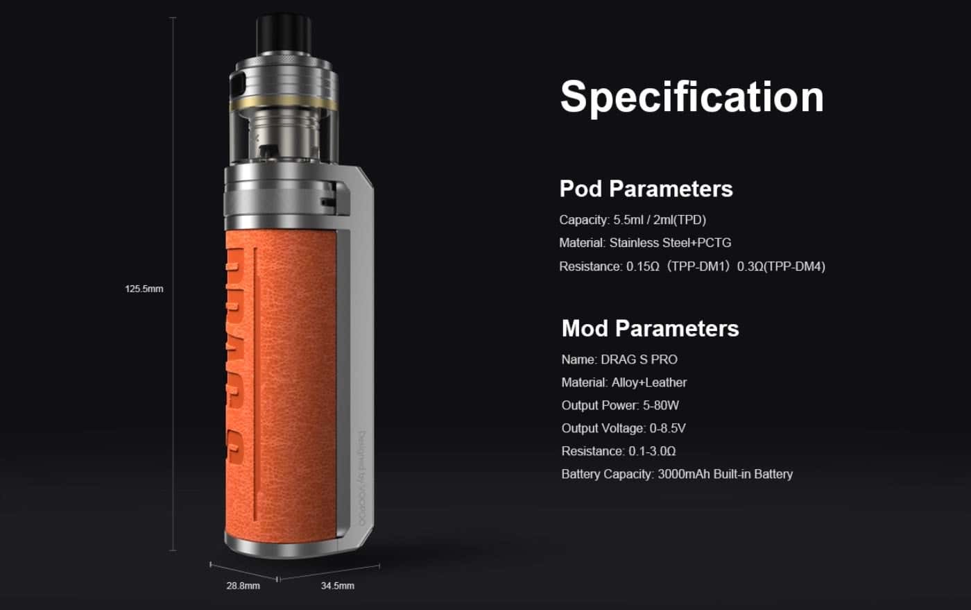 Voopoo Drag S Pro Pod Vape Kit - Specifications