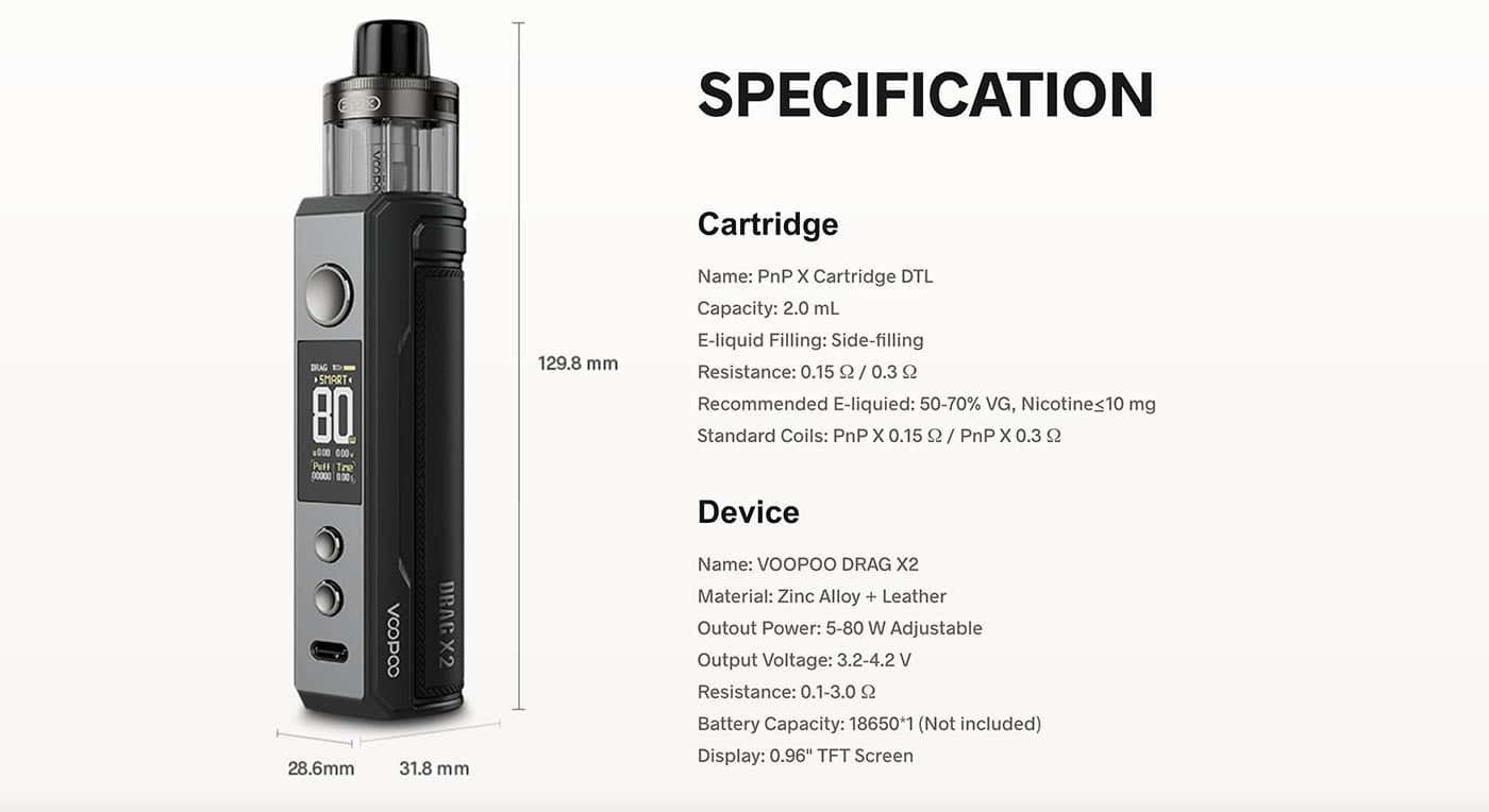 Voopoo Drag X2 Pod Vape Kit - Specifications