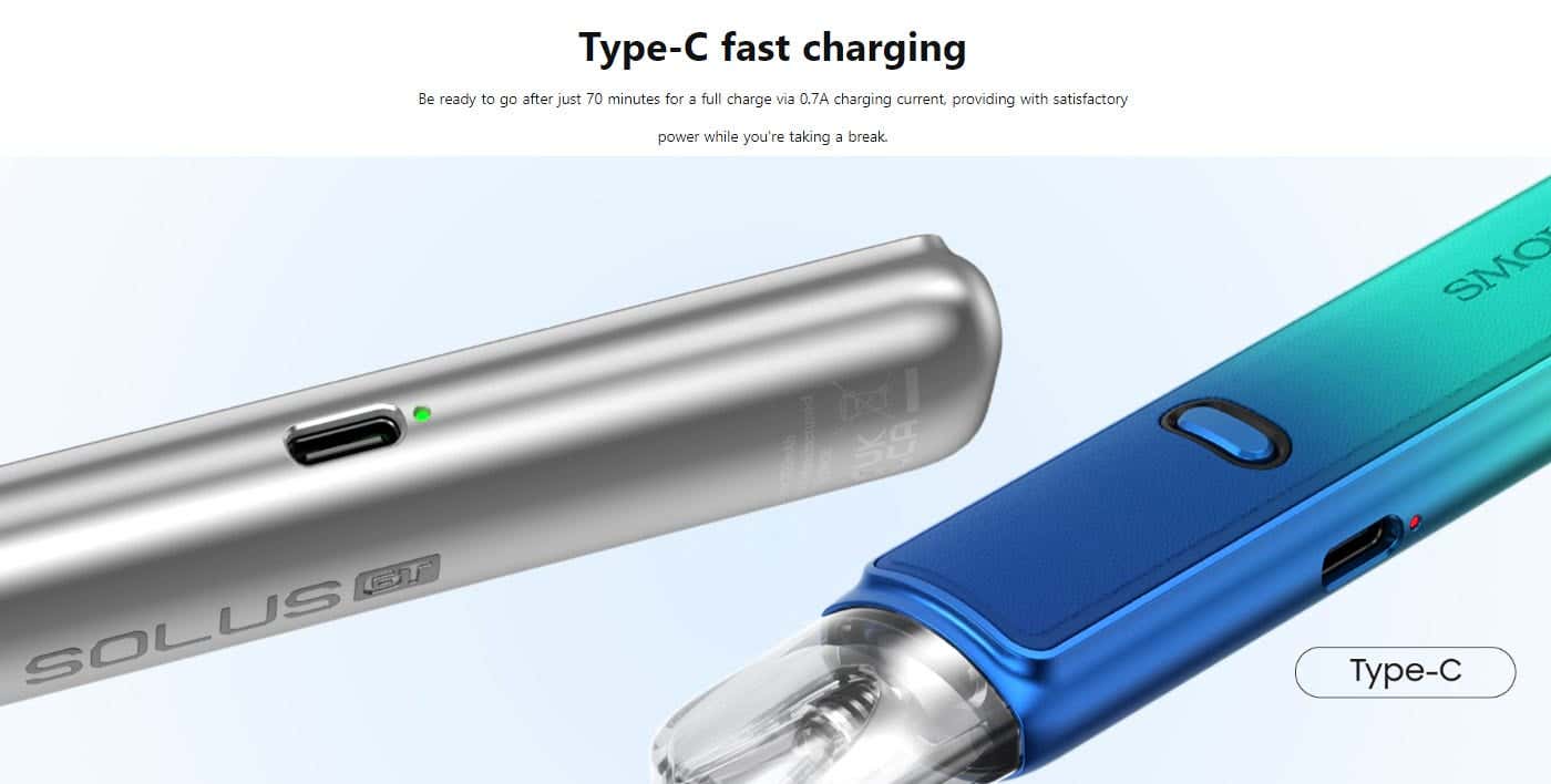 SMOK Solus GT Pod Vape Kit - Type-C Fast Charging Capabilities