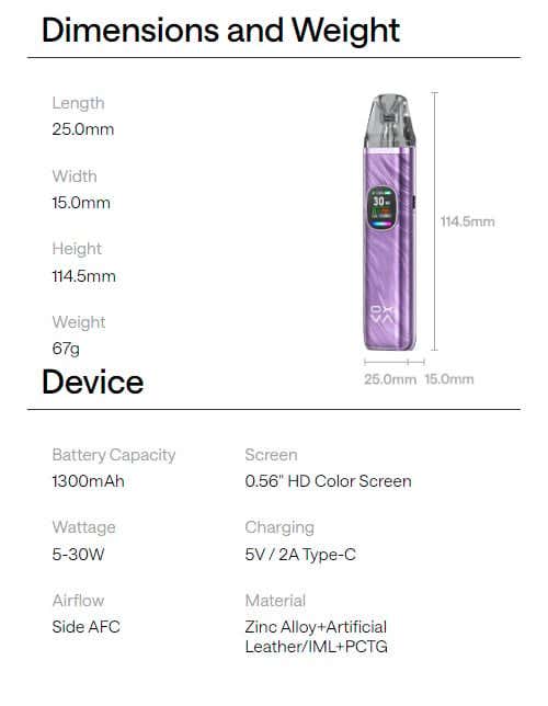Oxva Xlim Pro 2 Pod Vape Kit - Specifications