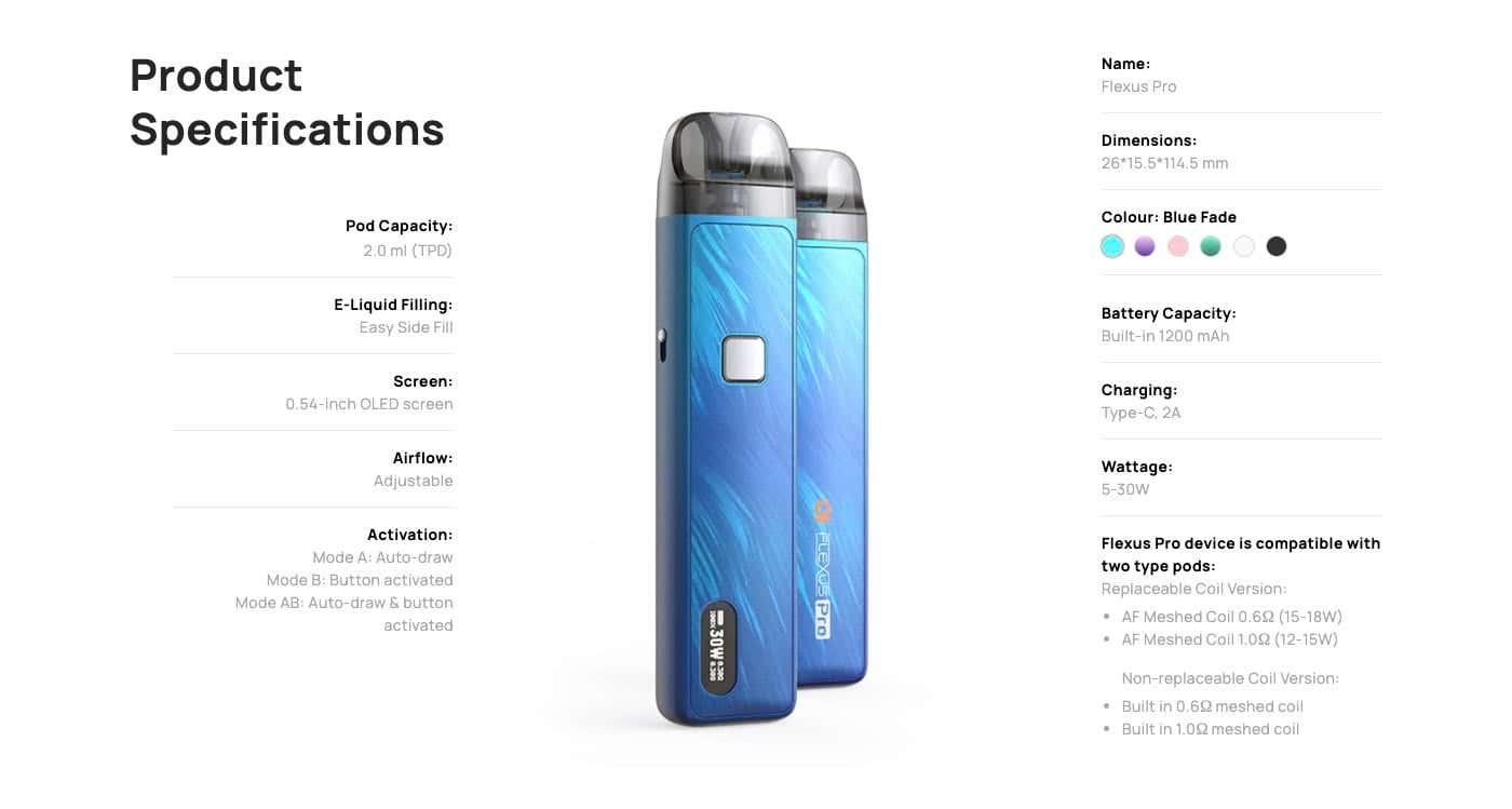 Aspire Flexus PRO Pod Kit - Product specifications