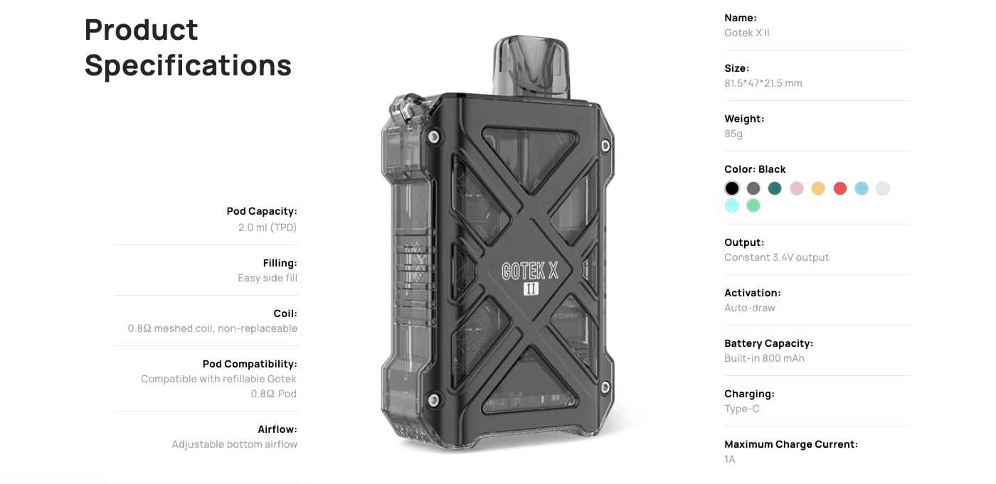 Aspire Gotek X II Pod Vape Kit - Gotek X II specifications