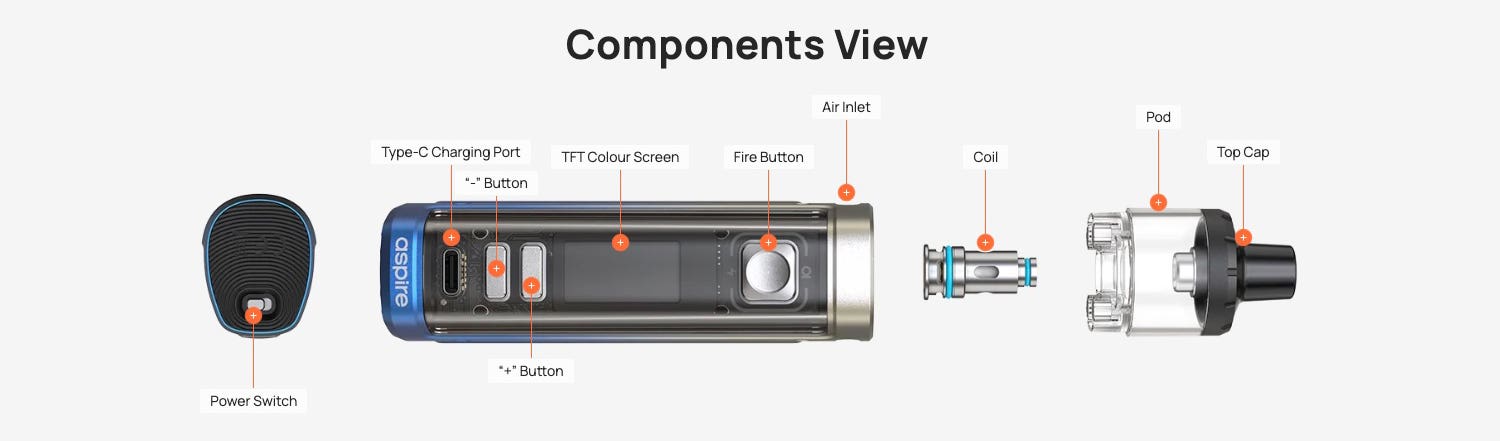 Aspire Veynom LX Pod Vape Kit - Components view