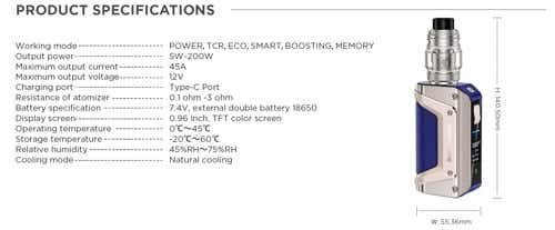 Geekvape Aegis Legend 3 Pod Vape Kit - Product Specifications