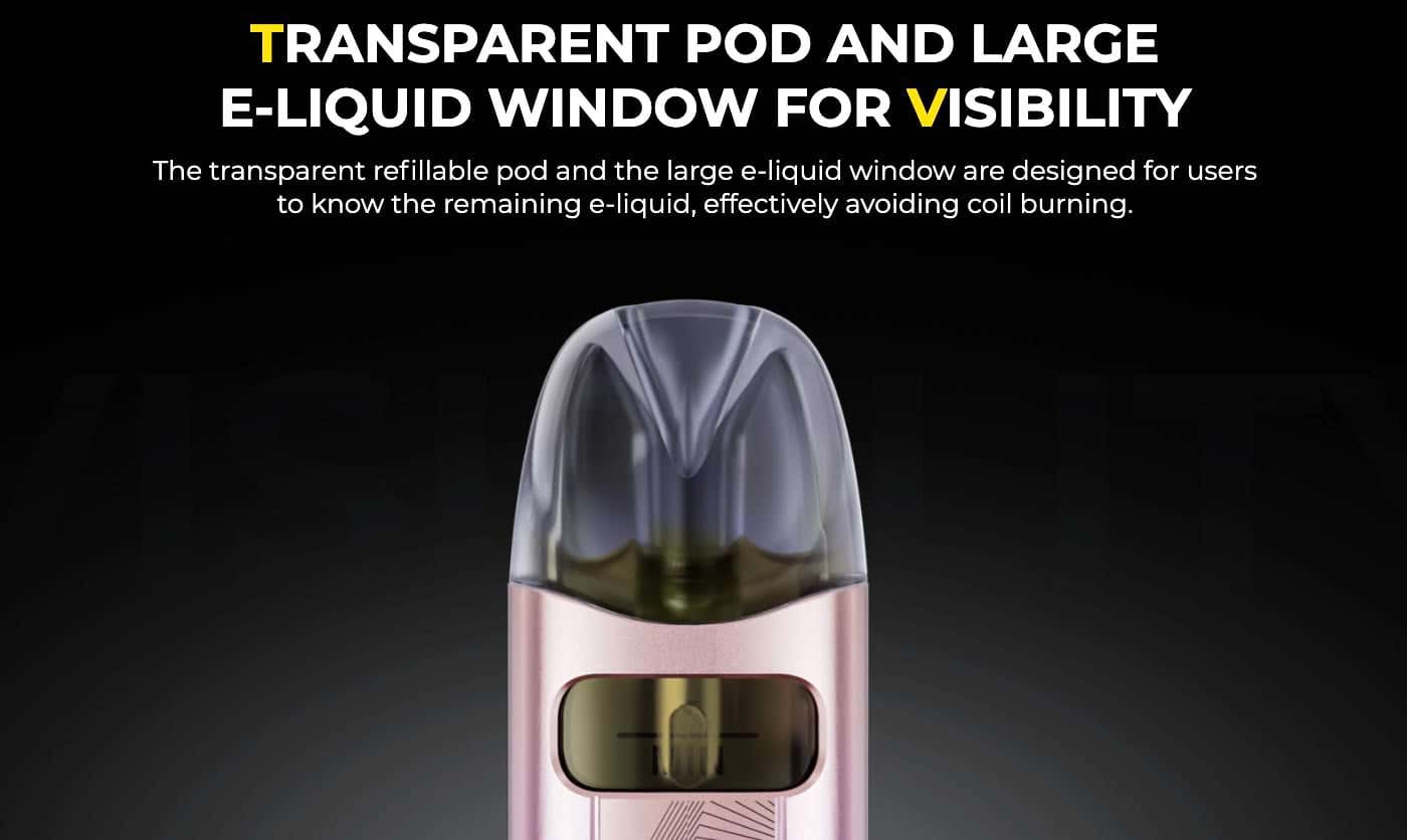 Caliburn A3S Pods - Transparent pod and large e-liquid window for visibility