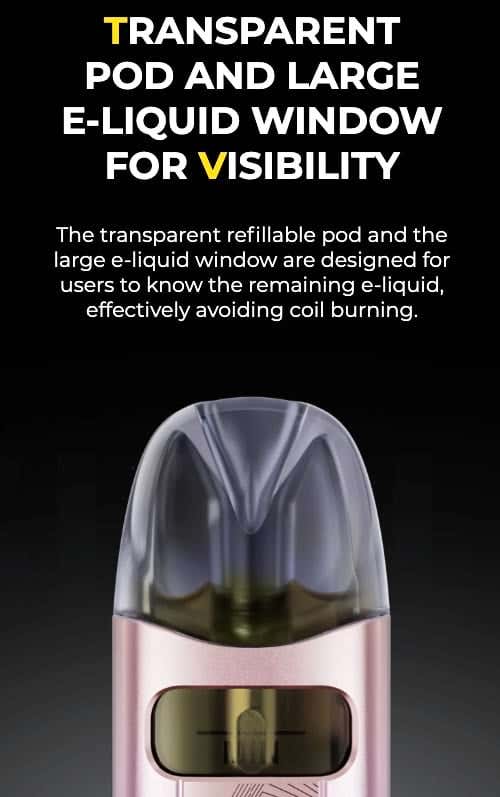 Caliburn A3S Pods - Transparent pod and large e-liquid window for visibility