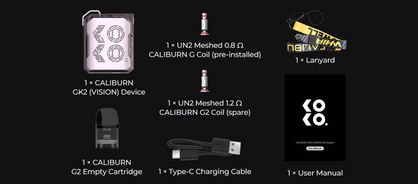 Uwell Caliburn GK2 Vision Pod Vape Kit - What's in the box?