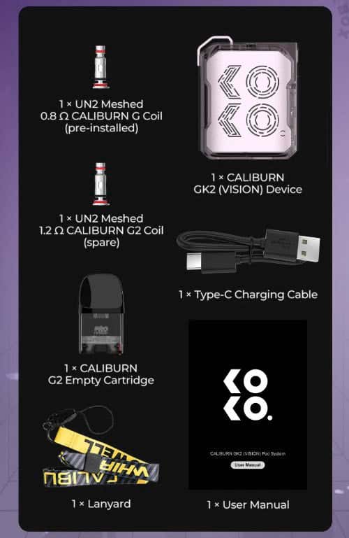 Uwell Caliburn GK2 Vision Pod Vape Kit - What's in the box?