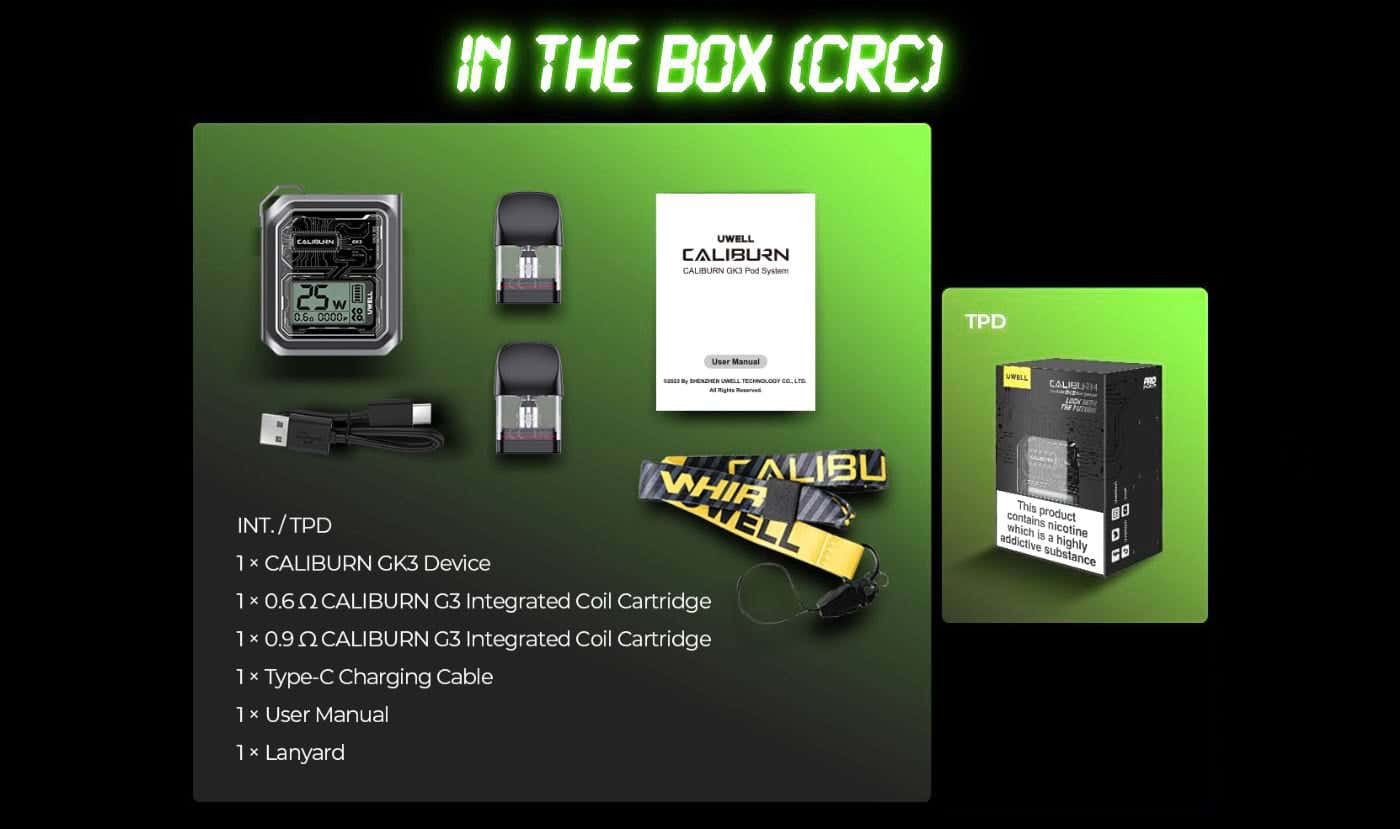 Uwell Caliburn GK3 Pod Vape Kit - What's in the box?