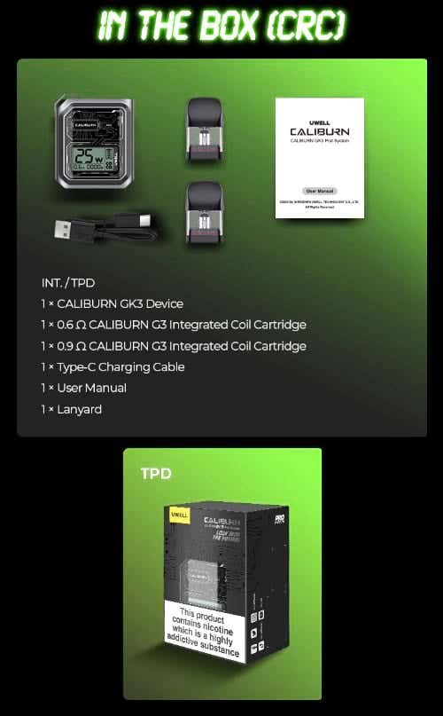 Uwell Caliburn GK3 Pod Vape Kit - What's in the box?
