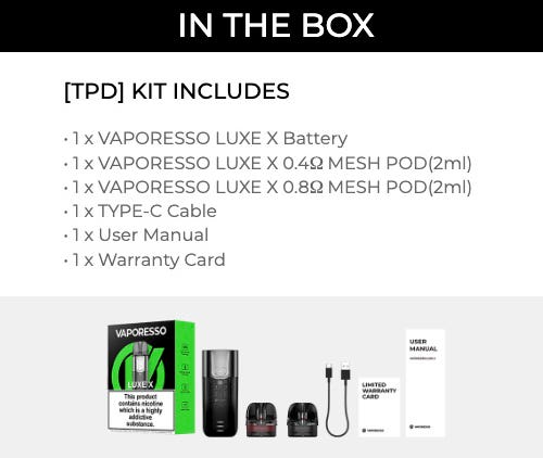 Vaporesso Luxe X Pod Kit - What's in the box?
