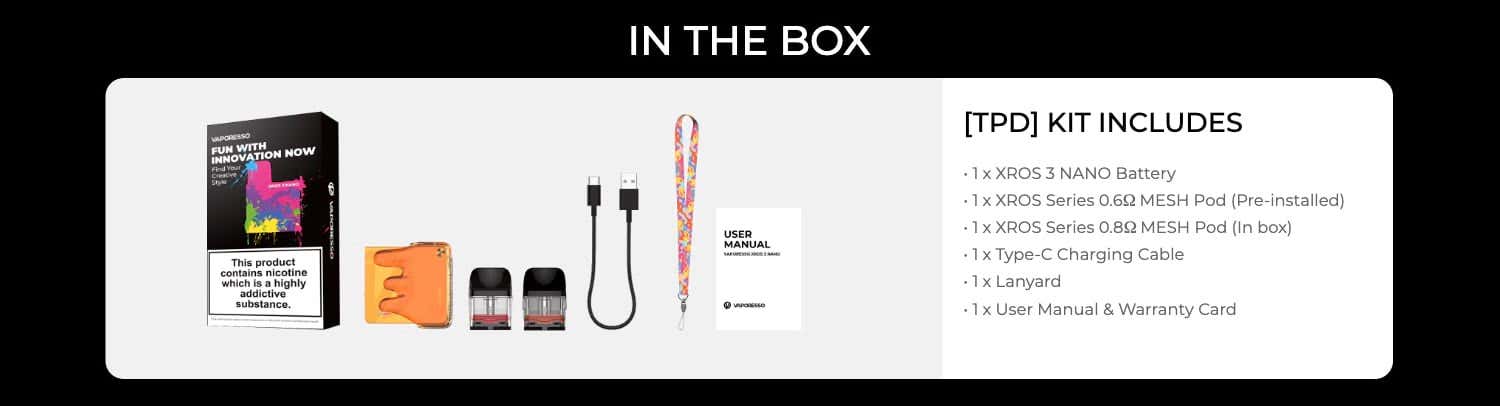 Vaporesso XROS 3 Nano Innovation Edition Pod Vape Kit - What's in the box?