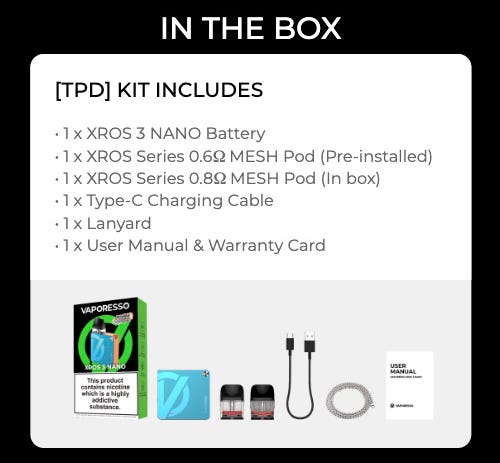 Vaporesso XROS 3 Nano Pod Vape Kit - What's in the box?